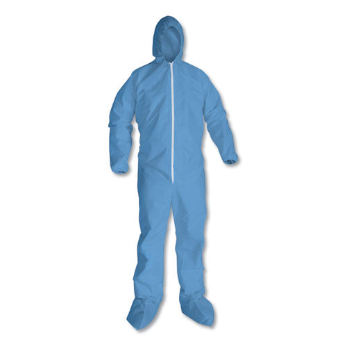 KleenGuard A65 Zipper Front Hood and Boot Flame-Resistant Coveralls, Elastic Wrist and Ankles, Blue, X-Large, 25-Carton KCC 45354