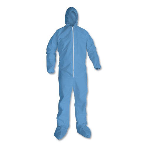 KleenGuard A65 Zipper Front Hood and Boot Flame-Resistant Coveralls, Elastic Wrist and Ankles, Blue, 2X-Large, 25-Carton KCC 45355