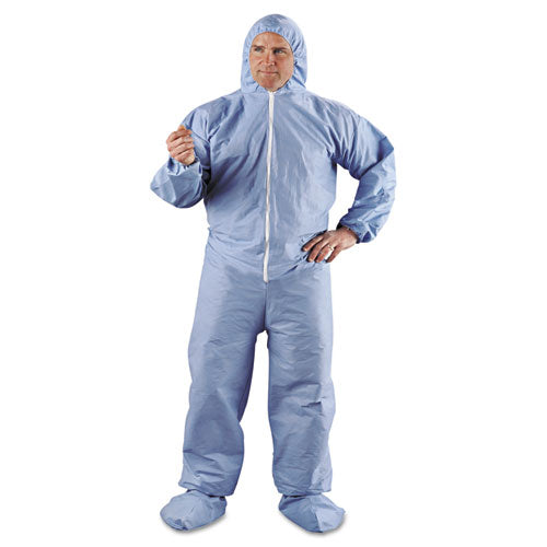 KleenGuard A65 Zipper Front Hood and Boot Flame-Resistant Coveralls, Elastic Wrist and Ankles, Blue, 3X-Large, 21-Carton KCC 45356
