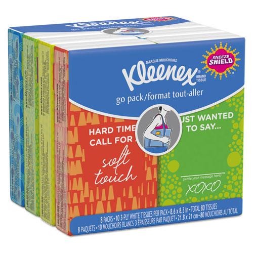 Kleenex On The Go Packs Facial Tissues 3 Ply 10 Sheets White (8 Pack) 46651