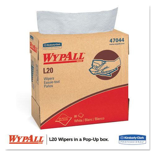 WypAll L20 Towels, POP-UP Box, 4-Ply, 9 1-10 x 16 4-5, White, 88-Box, 10-Carton 47044