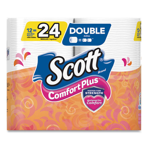 Scott ComfortPlus Double Roll Toilet Tissue Paper 1 Ply 231 Sheets White (48 Rolls) 47618