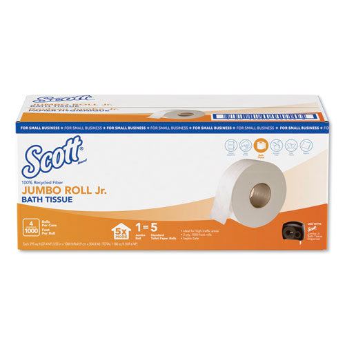 Scott Essential 100% Recycled Fiber JRT Bathroom Toilet Tissue Paper 2 Ply 1000 Feet White (4 Rolls) 49156