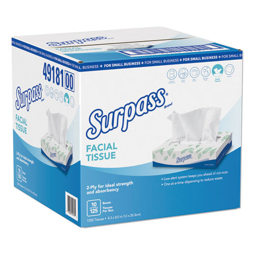 Surpass Flat Box Facial Tissue 2 Ply 125 Sheets White (10 Pack) 49181