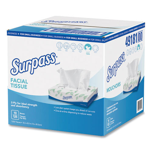 Surpass Flat Box Facial Tissue 2 Ply 125 Sheets White (10 Pack) 49181