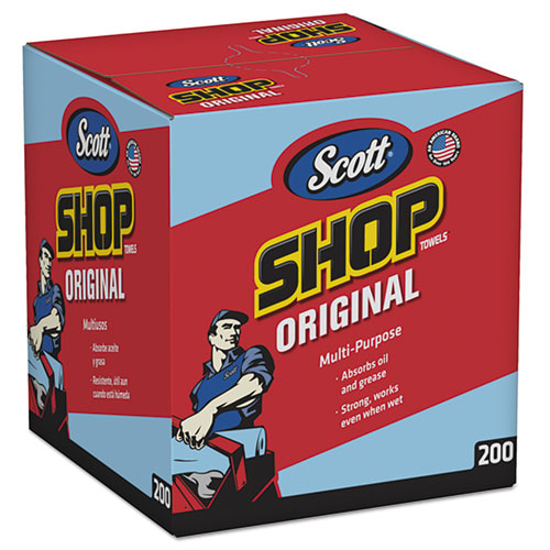 Scott Shop Towels, POP-UP Box, Blue, 10 x 12, 200-Box, 8 Boxes-Carton 75190
