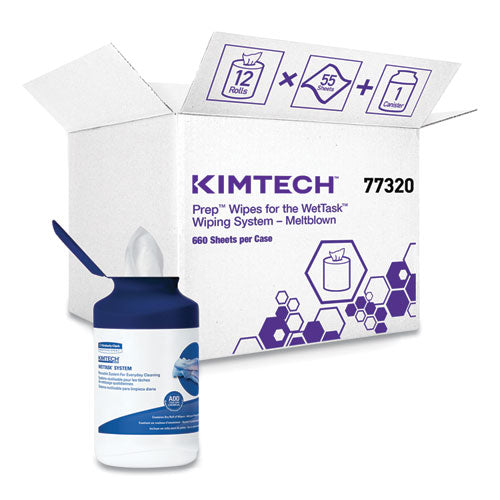 Kimtech WetTask System Prep Wipers for Bleach-Disinfectants-Sanitizers Hygienic Enclosed System Refills, w-Canister, 55-Rl,12 Roll-CT 7732005