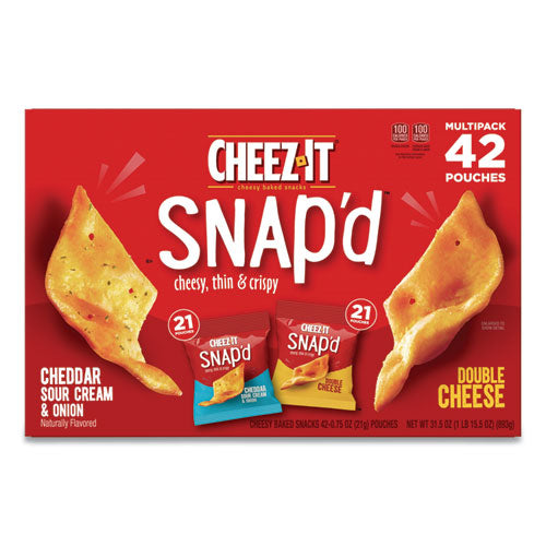 Cheez-It Snap'd Crackers Variety Pack, Cheddar Sour Cream and Onion; Double Cheese, 0.75 oz Bag, 42-Carton 2410011500