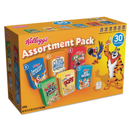 Kellogg's Breakfast Cereal Mini Boxes, Assorted, 2.39 oz Box, 30-Carton 3800014746