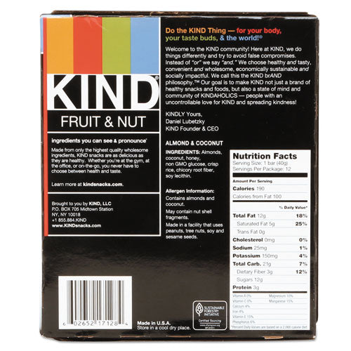 Kind Fruit and Nut Bars, Almond and Coconut, 1.4 oz, 12-Box 17828