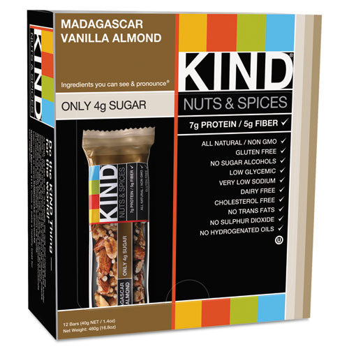Kind Nuts and Spices Bar, Madagascar Vanilla Almond, 1.4 oz, 12-Box 17850