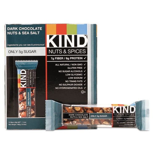 Kind Nuts and Spices Bar, Dark Chocolate Nuts and Sea Salt, 1.4 oz, 12-Box 17851
