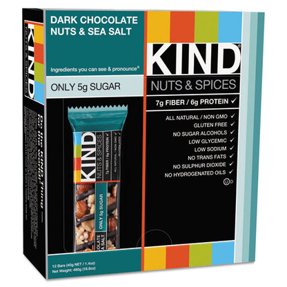 Kind Nuts and Spices Bar, Dark Chocolate Nuts and Sea Salt, 1.4 oz, 12-Box 17851