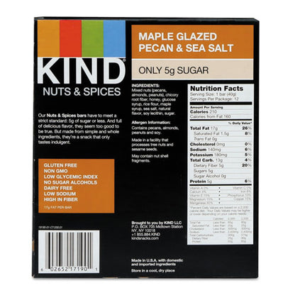 Kind Nuts and Spices Bar, Maple Glazed Pecan and Sea Salt, 1.4 oz Bar, 12-Box 17930