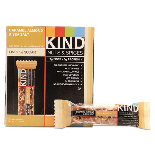 Kind Nuts and Spices Bar, Caramel Almond and Sea Salt, 1.4 oz Bar, 12-Box 18533