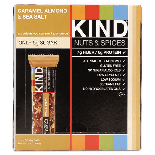 Kind Nuts and Spices Bar, Caramel Almond and Sea Salt, 1.4 oz Bar, 12-Box 18533