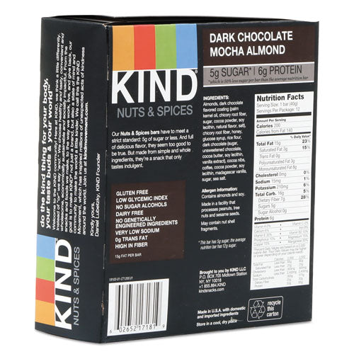 Kind Nuts and Spices Bar, Dark Chocolate Mocha Almond, 1.4 oz Bar, 12-Box 18554