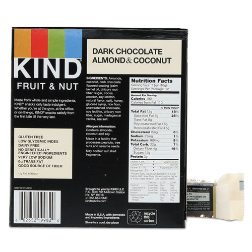 Kind Fruit and Nut Bars, Dark Chocolate Almond and Coconut, 1.4 oz Bar, 12-Box 19987