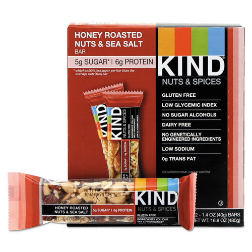Kind Nuts and Spices Bar, Honey Roasted Nuts-Sea Salt, 1.4 oz Bar, 12-Box 19990