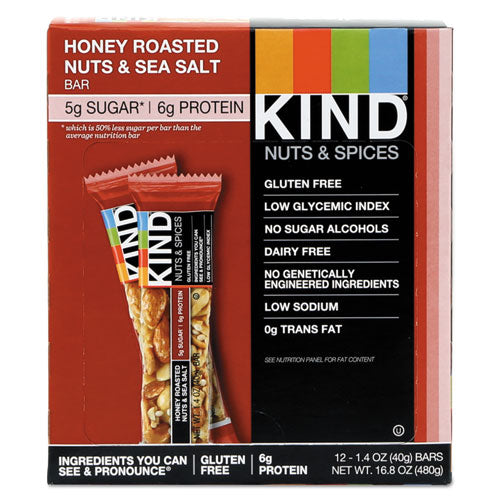 Kind Nuts and Spices Bar, Honey Roasted Nuts-Sea Salt, 1.4 oz Bar, 12-Box 19990
