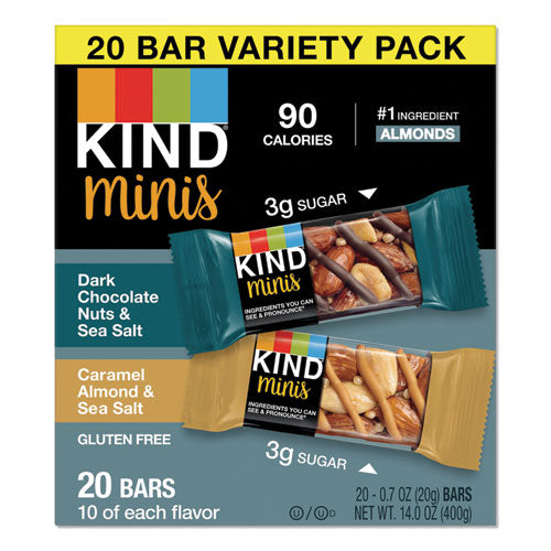 Kind Minis, Dark Chocolate Nuts and Sea Salt-Caramel Almond and Sea Salt, 0.7 oz, 20-Pack 27964