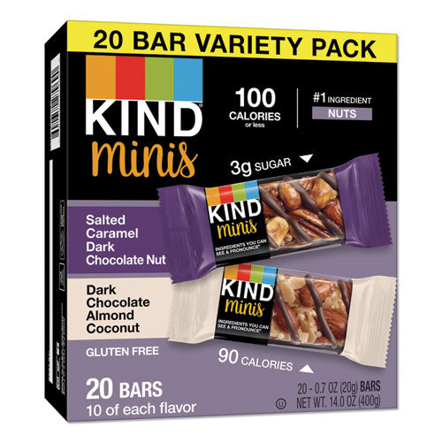 Kind Minis, Salted Caramel and Dark Chocolate Nut-Dark Chocolate Almond and Coconut, 0.7 oz, 20-Pack 27970