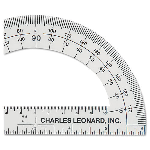 Charles Leonard Open Center Protractor, Plastic, 6" Ruler Edge, Clear 77106