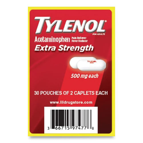 Tylenol Acetaminophen, 500mg, Extra Strength Caplets, Refill, 2 -Packet, 30 Packs-Box 97477