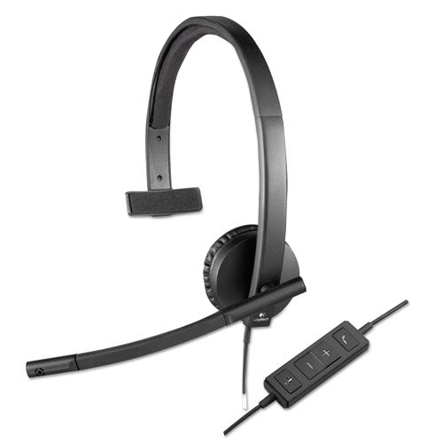 Logitech USB H570e Over-the-Head Wired Headset, Monaural, Black 981-000570