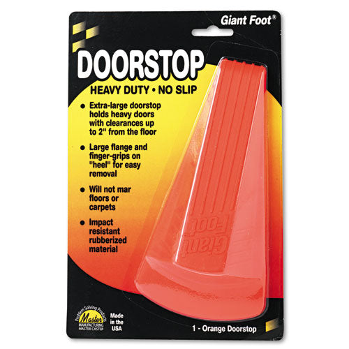 Master Caster Giant Foot Doorstop, No-Slip Rubber Wedge, 3.5w x 6.75d x 2h, Safety Orange 00965