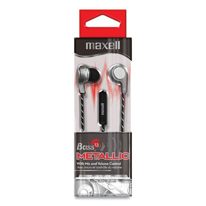 Maxell Bass 13 Metallic Earbuds with Microphone, 4 ft Cord, Silver 199600
