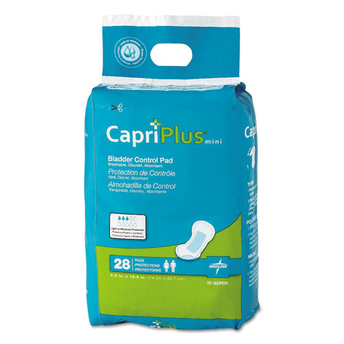Medline Capri Plus Bladder Control Pads, Regular, 5.5" x 10.5", 28-Pack, 12-Carton BCPE01