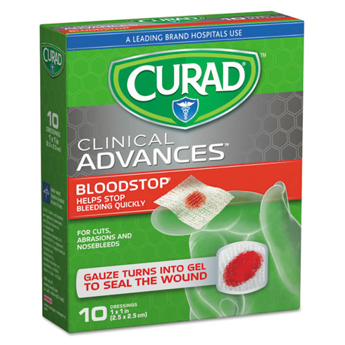 Curad Bloodstop Sterile Hemostat Gauze Pad, 1 x 1, 10-Box CUR0055