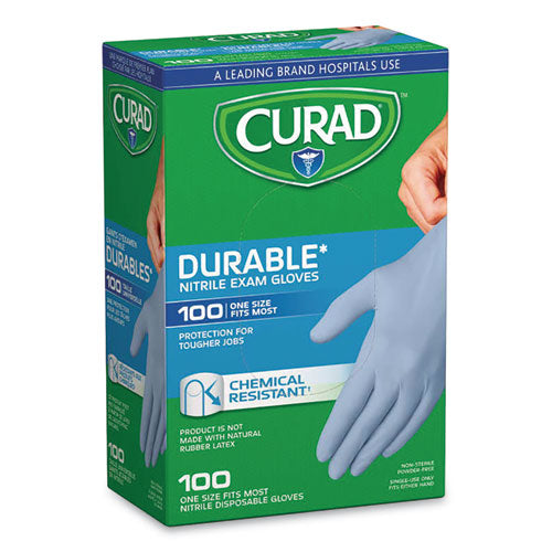 Curad Powder-Free Nitrile Exam Gloves, One Size, Blue, 100-Box CUR4145R