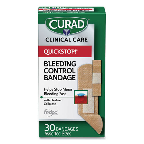 Curad QuickStop Flex Fabric Bandages, Assorted, 30-Box CUR5245