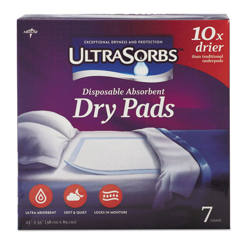 Medline Ultrasorbs Disposable Dry Pads, 23" x 35", Blue, 7-Box DRY2336RET7