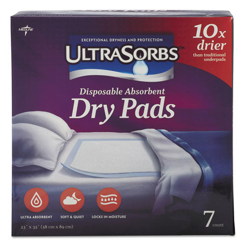 Medline Ultrasorbs Disposable Dry Pads, 23" x 35", White, 7-Box, 6-Carton DRY2336RET7
