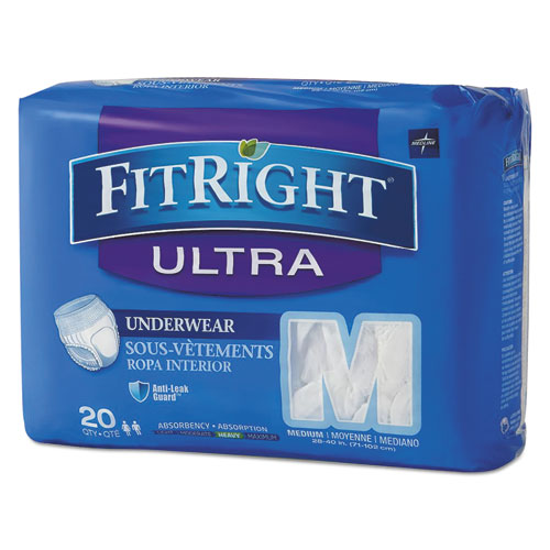 Medline FitRight Ultra Protective Underwear, Medium, 28" to 40" Waist, 20-Pack FIT23005A