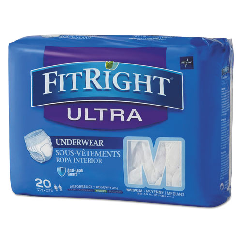 Medline FitRight Ultra Protective Underwear, Medium, 28" to 40" Waist, 20-Pack, 4 Pack-Carton FIT23005A