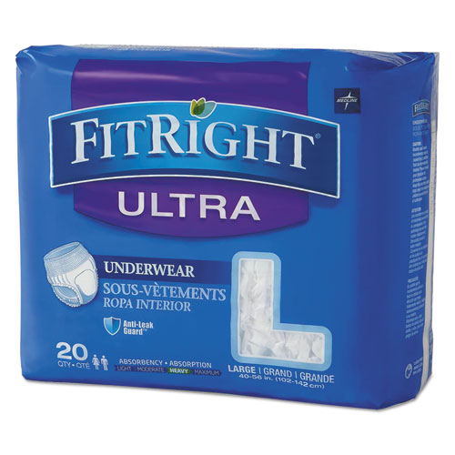 Medline FitRight Ultra Protective Underwear, Large, 40" to 56" Waist, 20-Pack FIT23505A