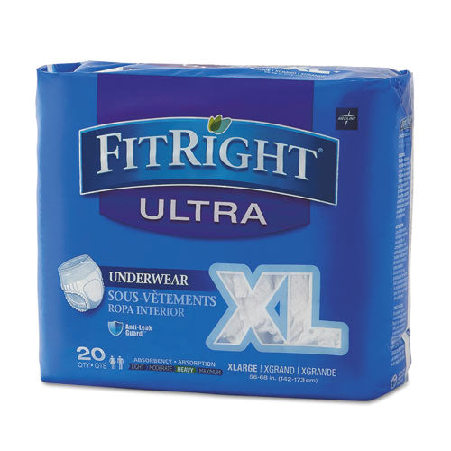 Medline FitRight Ultra Protective Underwear, X-Large, 56" to 68" Waist, 20-Pack FIT23600A
