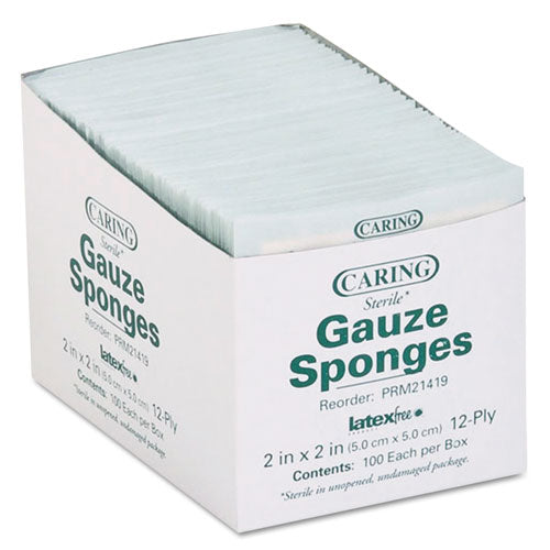 Medline Caring Woven Gauze Sponges, Sterile, 12-Ply, 2 x 2, 2,400-Carton PRM21419