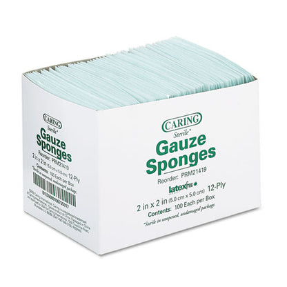 Medline Caring Woven Gauze Sponges, Sterile, 12-Ply, 2 x 2, 2,400-Carton PRM21419