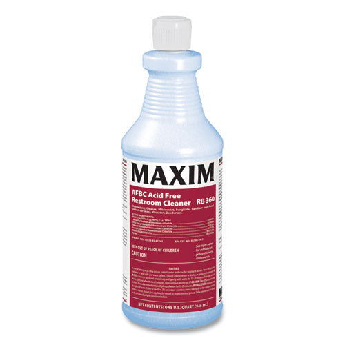 Maxim AFBC Acid Free Restroom Cleaner, Fresh Scent, 32 oz Bottle, 12-Carton 036000-12
