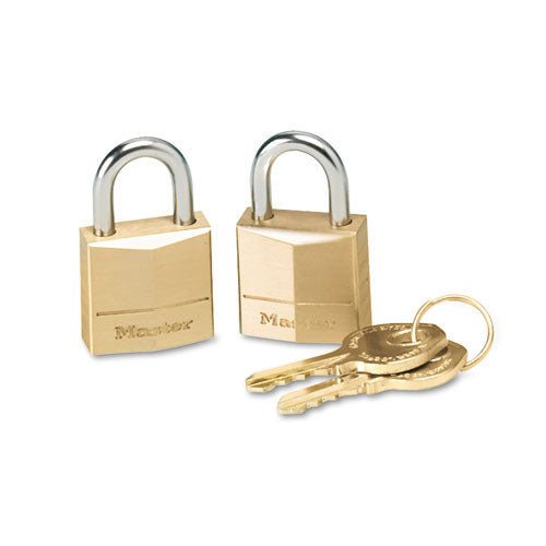Master Lock Three-Pin Brass Tumbler Locks, 3-4" Wide, 2 Locks and 2 Keys, 2-Pack 120T