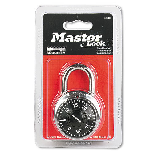 Master Lock Combination Lock, Stainless Steel, 1 7-8" Wide, Black Dial 1500D