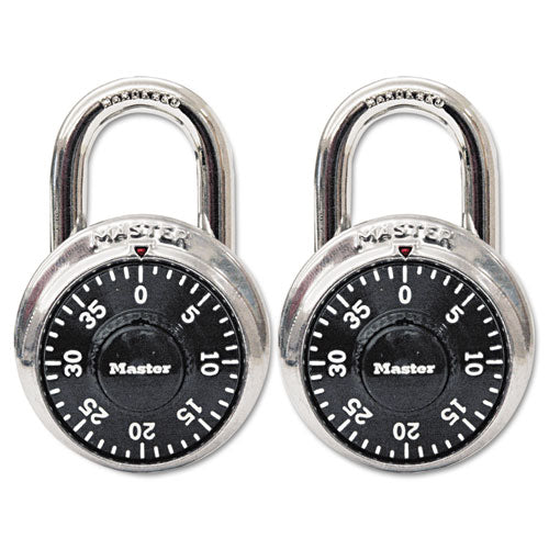 Master Lock Combination Lock, Stainless Steel, 1 7-8" Wide, Black Dial, 2-Pack 1500-T