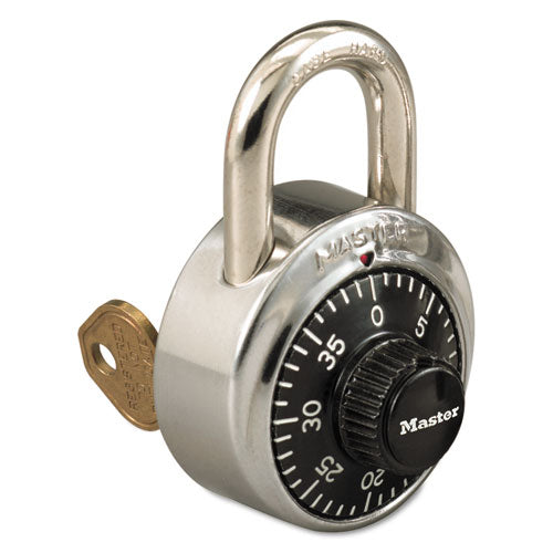 Master Lock Combination Stainless Steel Padlock w-Key Cylinder, 1 7-8" Wide, Black-Silver 1525