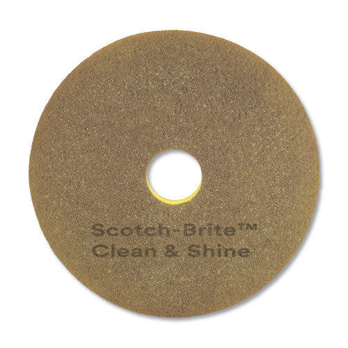 Scotch-Brite Clean and Shine Pad, 17" Diameter, Brown-Yellow, 5-Carton 09544