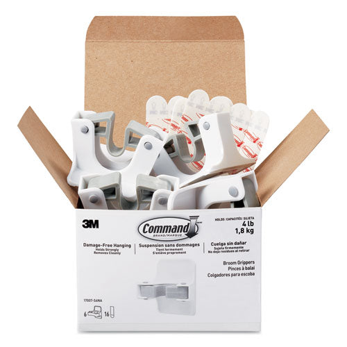 Command Broom Gripper, 3.12 x 1.85 x 3.34, White-Gray, 6 Grippers-16 Strips-Pack 17007-S6NA